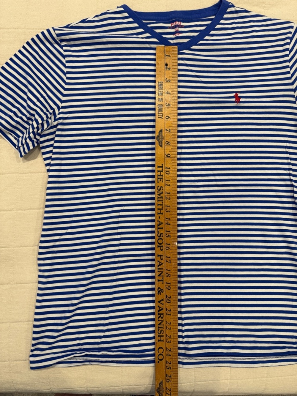 Polo by Ralph Lauren Blue & White Striped V-Neck Tee with Red Pony - Picture 6 of 10